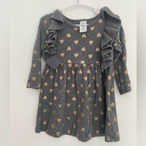 Gray sweater dress with Gold hearts girls size 18 months